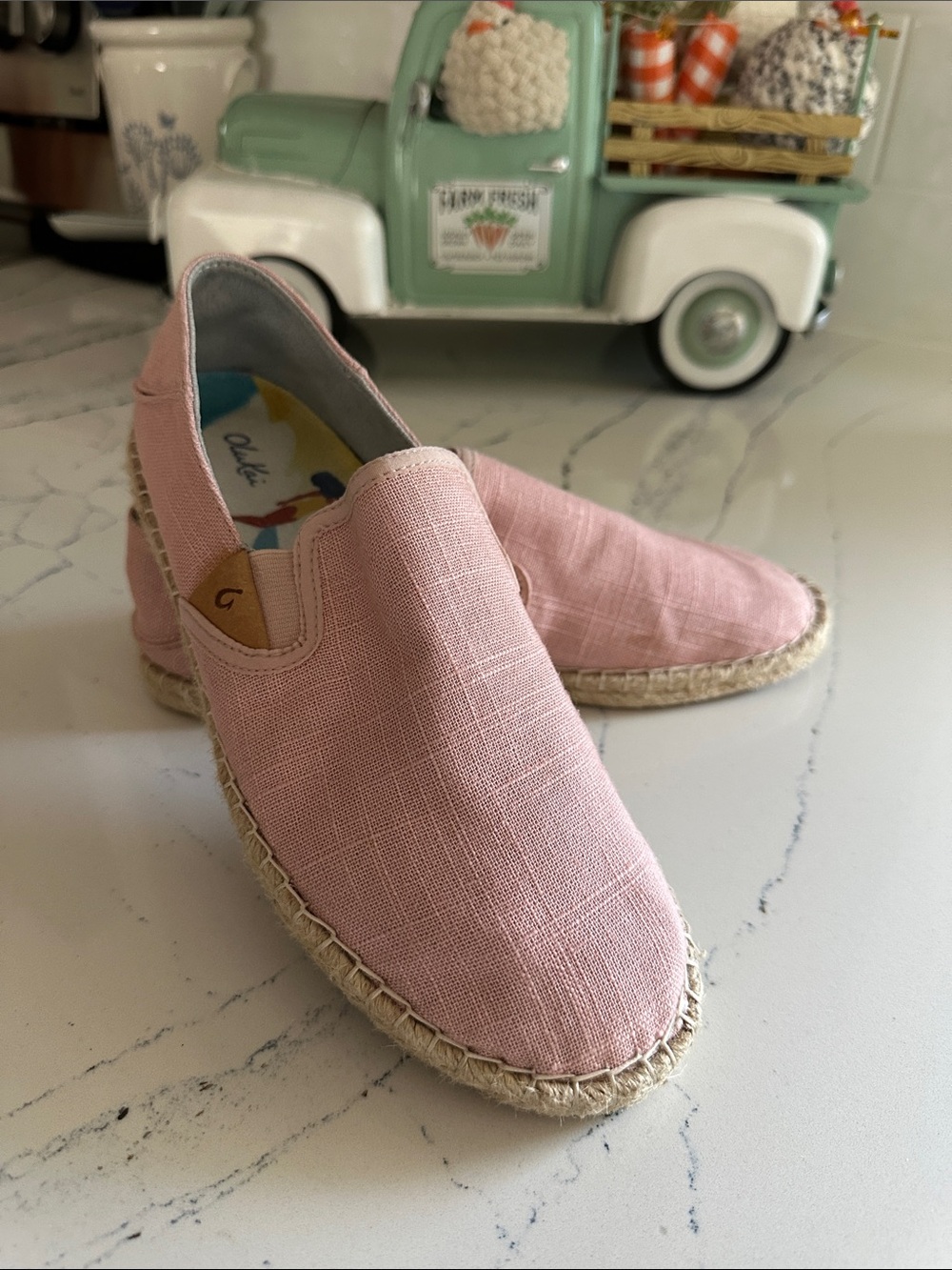 OluKai Pink Linen Espadrille Slip-On Shoes